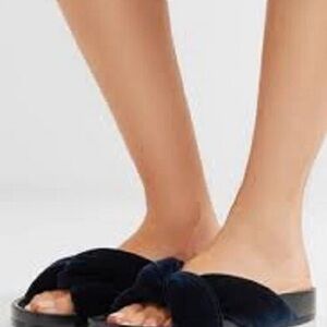 CHLOE Navy Blue Plush 
Velvet Knotted Slides Slippers Italy EU 37